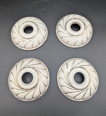 VTG 4 Ceramic Bobeches Ceramic Candle Drip Collar Chandelier Gold Swirl - Image 1 of 4