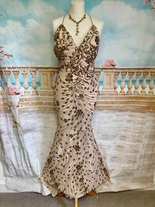 Dress 6 Gold Sequin Fishtail Crossback Quiz Ballgown Stretch Train Backless - Picture 1 of 8