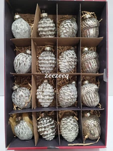 Christmas Martha Stewart Silver Mercury Glass Ornaments Set Pinecone Acorn - Picture 1 of 8
