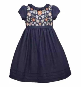 BONNIE JEAN Little Girls Floral Embroidered Denim Chambray Dress 6X NWT - Picture 1 of 10