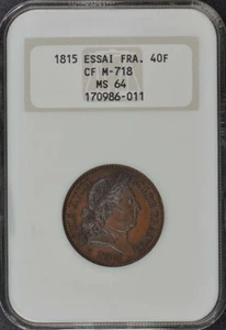 1815 ESSAI FRANCE MAZ-718 CF 40F NGC MS64 Pop Top - Picture 1 of 4