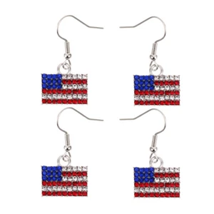 3 Pairs Rhinestone Earrings Eardrops Jewelry Earrings American Flag Earrings - Picture 1 of 14