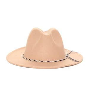 Fedora- Belt Band Men Women Felt Vintage Style Wide Brim Panama Cotton Blend New - Picture 1 of 3