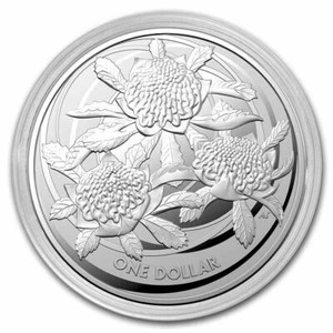 Moneda de Plata Australia 2022 1 oz flores silvestres Waratah reina Isabel II - Imagen 1 de 8