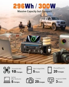 Portable Power Station 300W, 296Wh Battery, Type-C, Flashlight, Solar Charging - Picture 1 of 21