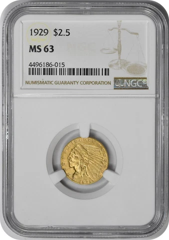 1929 $2.50 Gold Indian MS63 NGC Cover