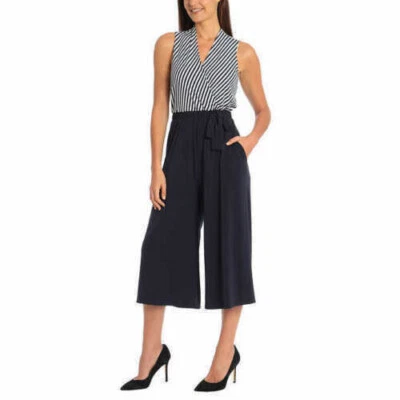 Mono para mujer Sandra Darren pierna ancha cintura elástica, azul marino mediano Foto 1 de 3