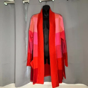 Isaac Mizrahi Colorblock Long Open Cardigan Sweater Womens Size L Red  A385866 - Picture 1 of 9