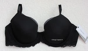"Nuevo con etiquetas Calvin Klein QF1444 ""Seductive Comfort"" Camiseta Sujetador de Encaje Push-Up Negro (001) - Imagen 1 de 6