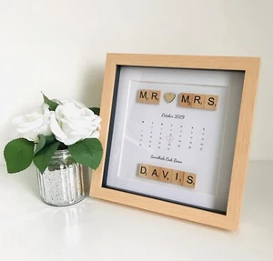 Personalised Scrabble photo frame Wedding/ Anniversary (Pine Frame) - Picture 1 of 1
