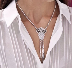 Sterling 925 Silver Tennis Necklace For Womens Evening Cocktail Party Jewelry - Picture 1 of 6