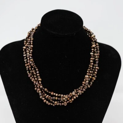 Collar de perlas de agua dulce marrón de varias hebras con cadena ajustable 15-17" Foto 1 de 4