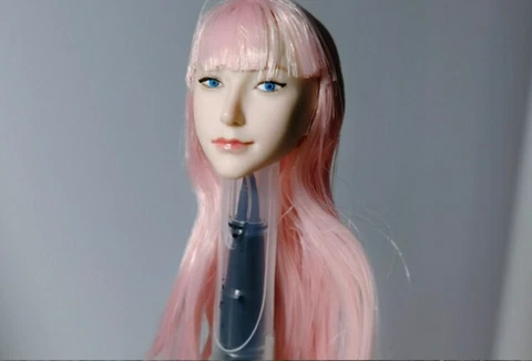 1/6 Beauty Little Girl Pink Hair Head Sculpt Fit 12'' Female PH TBL Figure Body Cover