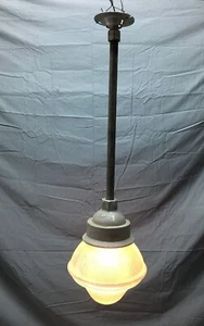 VTG 9" Holophane Textured Glass Hanging Ceiling Light on Pole Industrial 722-22B - Picture 1 of 12