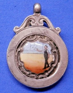 Quoits League Painted Enamel Hallmarked Sterling Silver Fob Chester 1932 - Picture 1 of 6