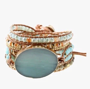 Plumiss Damen Boho Handarbeit Naturstein Kristall Leder Perlen Wickelarmband - Bild 1 von 2