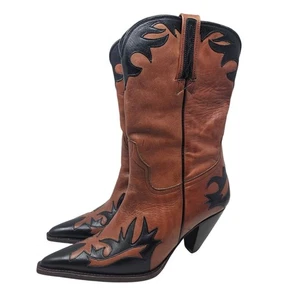 Stivali western cowgirl vintage anni 90 Lucchese Charlie 1 cavallo 7 pelle marrone rodeo  - Foto 1 di 7