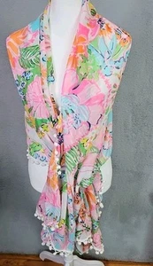 Lilly Pulitzer Target Nosey Posey WRAP Classic Scarf Pink Tassel Coverup OS - Picture 1 of 7
