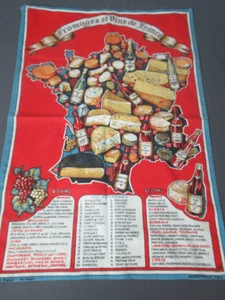 Fromages et Vins de France - Josette Franco Paris Tea Towel - Souvenir g5 rb/vh - Picture 1 of 11