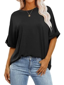 Womens Tops Oversized T Shirts Short Sleeve Crewneck Summer Casual Loose Basi... - Picture 1 of 8