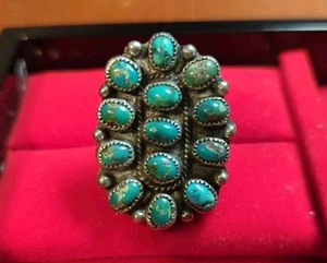 Vintage Zuni Sterling Silver Turquoise CLUSTER Ring  10.25  Stamped JW  - Picture 1 of 5