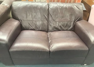Brown Leather 2 Seater Sofa - Picture 1 of 8