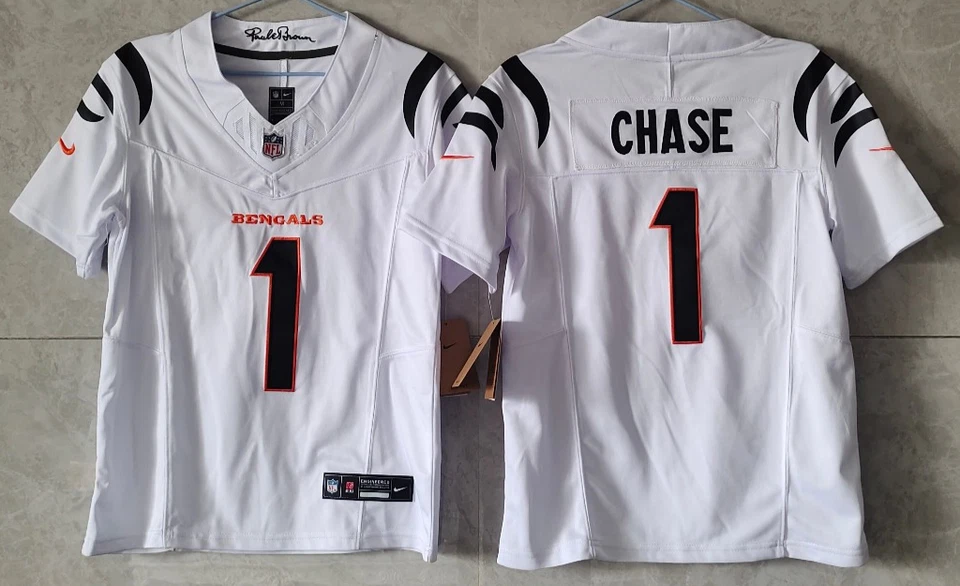 ​​Tariffs​ Free~YOUTH'S Ja'Marr Chase #1 Bengals FUSE White Sewn Stitched Jersey