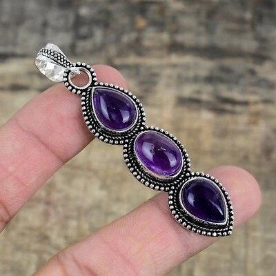 Ametista Gemma a Mano 925 Argento Sterling Ciondolo Gioielli Per Anniversario Di - Immagine 1 di 4