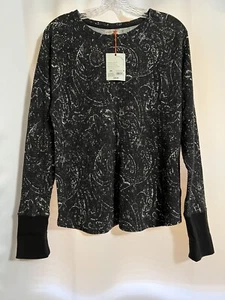 Knox Rose Women’s Black Paisley Print Waffle Knit Long Sleeve Top XXL New - Picture 1 of 4