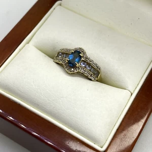 Ladies 10 Ct Yellow Gold Dress Ring wth .2 Ct Blue Topaz **Size: M 1/2** - Picture 1 of 13
