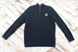 Vintage 90er Jahre Lauren Ralph Lauren marineblau Wappen Logo 1/4 Reißverschluss Kabel Strick Pullover groß - Bild 1 von 12