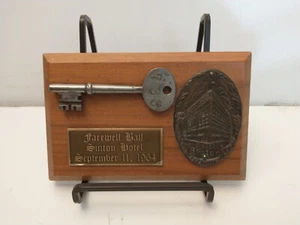 Sinton Hotel Farewell Ball Sept.11,1964 Key #733 Key Fob on Wooden Plaque - Picture 1 of 3