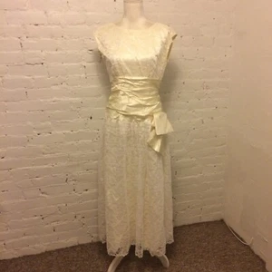 Vestido de dama de honor de boda de encaje sin mangas vintage años 60 lazo satinado talla m - Imagen 1 de 11