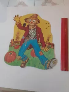 Old Vintage Halloween Cardboard Cardstock Diecut Die Cut Out Scarecrow Pumpkins - Picture 1 of 9
