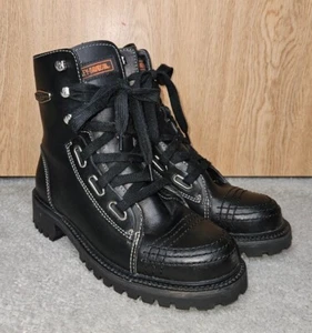 Harley Davidson Men’s Size 6.5 Womens 8.5 Lace Up Black Boots - Picture 1 of 7