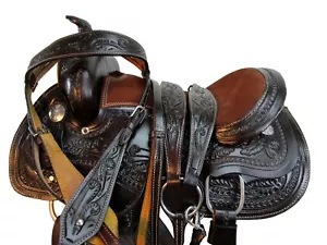 GENUINE LEATHER WESTERN YOUTH KIDS BARREL RACING SADDLE 10 12 13 BROWN TACK SET - Picture 1 of 10