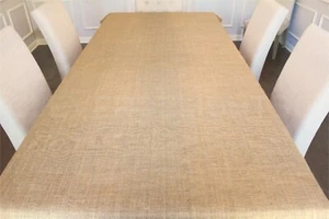 Manteles de arpillera - 54"" x 108"" - superposición de mesa de yute natural de borde terminado - Imagen 1 de 6