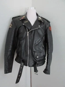 Vintage Mens Size 46 Cape Town Club  Motorcycle Jacket with Harley Patches+Pins - Picture 1 of 12