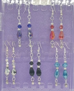 Glass Teardrop∞Beaded∞Silver Plated∞Drop Dangle Earrings∞5 Colours∞Gift Wrapped - Picture 1 of 9
