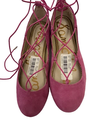 Nuevo Sam Edelman Flynt Gamuza Rosa Caliente Zapatos Planos de Ballet con Cordones Talla 6 M Foto 1 de 4