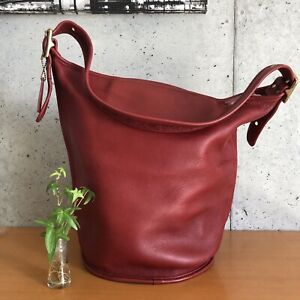 Vintage COACH 9085 Duffle Bucket Feed Bag Sac In Red Leather Handbag Shoulder XL