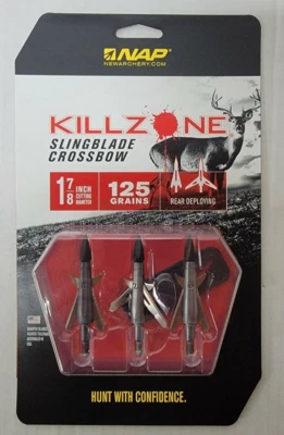 NAP Killzone Slingblade Crossbow 1-7/8" C.D. 125 Grains Broadheads 3-Pack 60-002