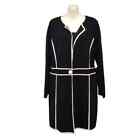 Kasper Duster Length Jacket with 1 Button and Contrasting Piping, Blk, Wht, Sz L