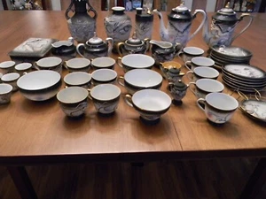 Vintage Dragon Ware Tea Set Japanese Embossed Dragon 48 Pieces w/(2) Teapots - Picture 1 of 7