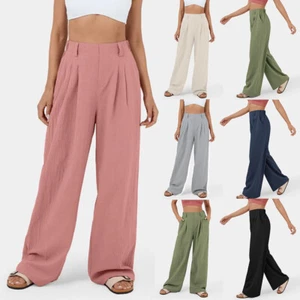 Pantaloni donna vita alta tasca laterale gamba larga tinta unita casual  - Foto 1 di 28