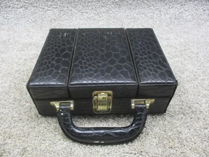 Black Faux Croc Jewelry Box Travel Organizer Case Mirror Ring Slots Trays Handle - Picture 1 of 11