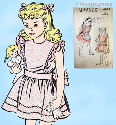 Advance 4882: 1940s Toddler Girls Pinafore Sun Dress Sz 6 Vintage Sewing Pattern - Image 1 of 4