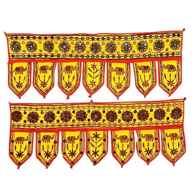 Cenefa de ventana vintage de azulejo de espejo bordado elefante Rajasthani Foto 1 de 4