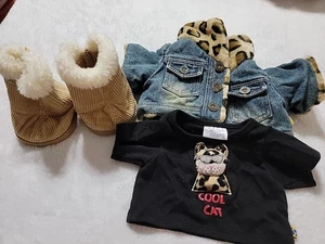 Build-A-Bear Reversible Leopard Denim Jacket Boots & Cool Cat Shirt - Picture 1 of 8