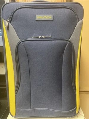 Blue And Yellow Nautica Suitcase, Wheels, Handles Lightweight 24x16x9.5 scrapes - Image 1 of 4
